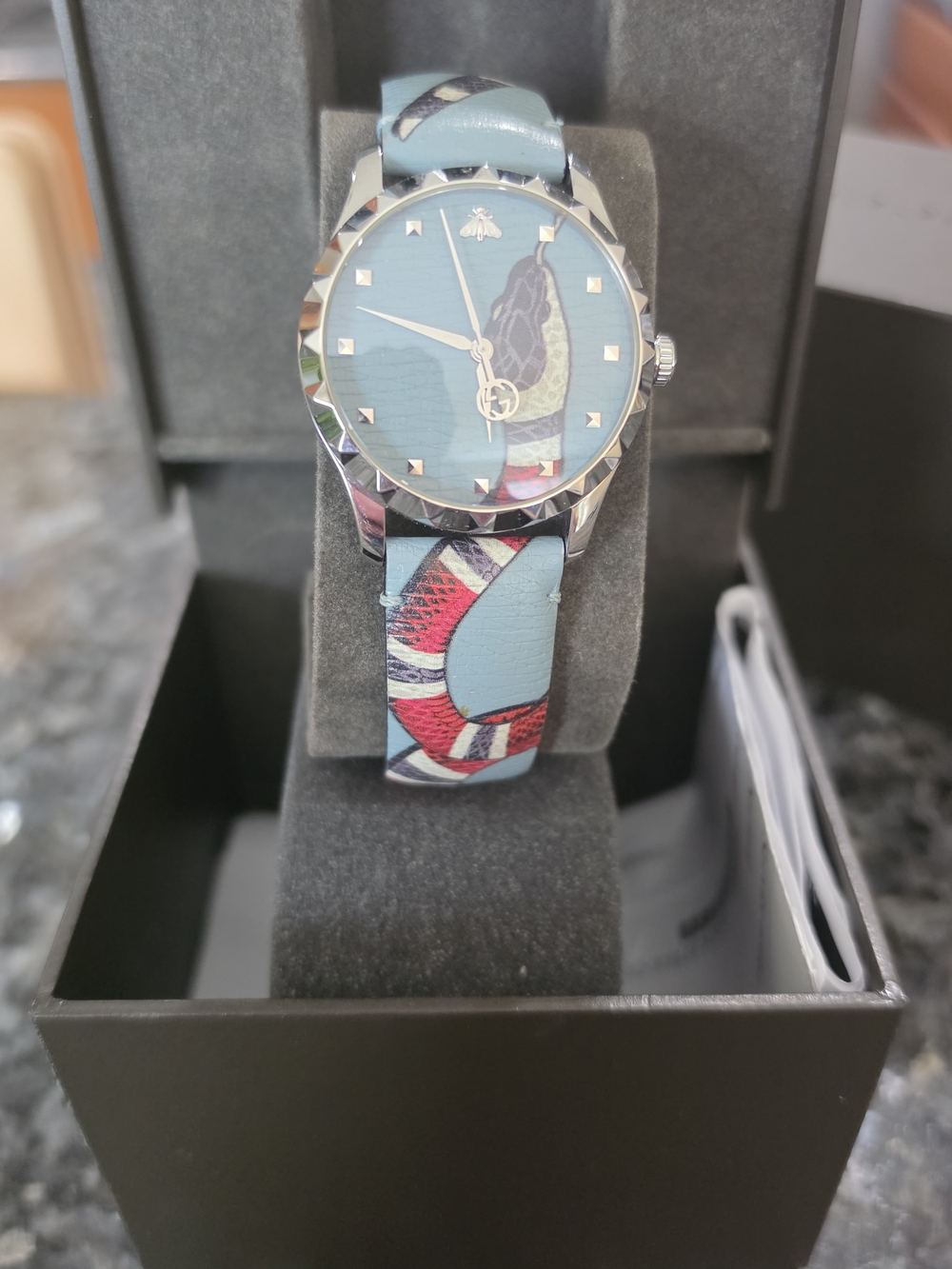 Gucci G-Timeless Unisex Kingsnake Head Print Stainless Quartz Watch